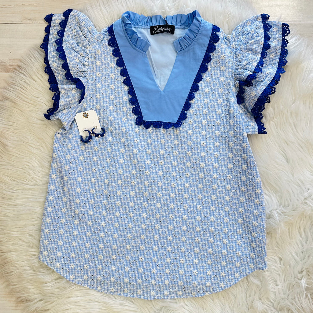 Women’s Evermmee Blue Ruffled Top