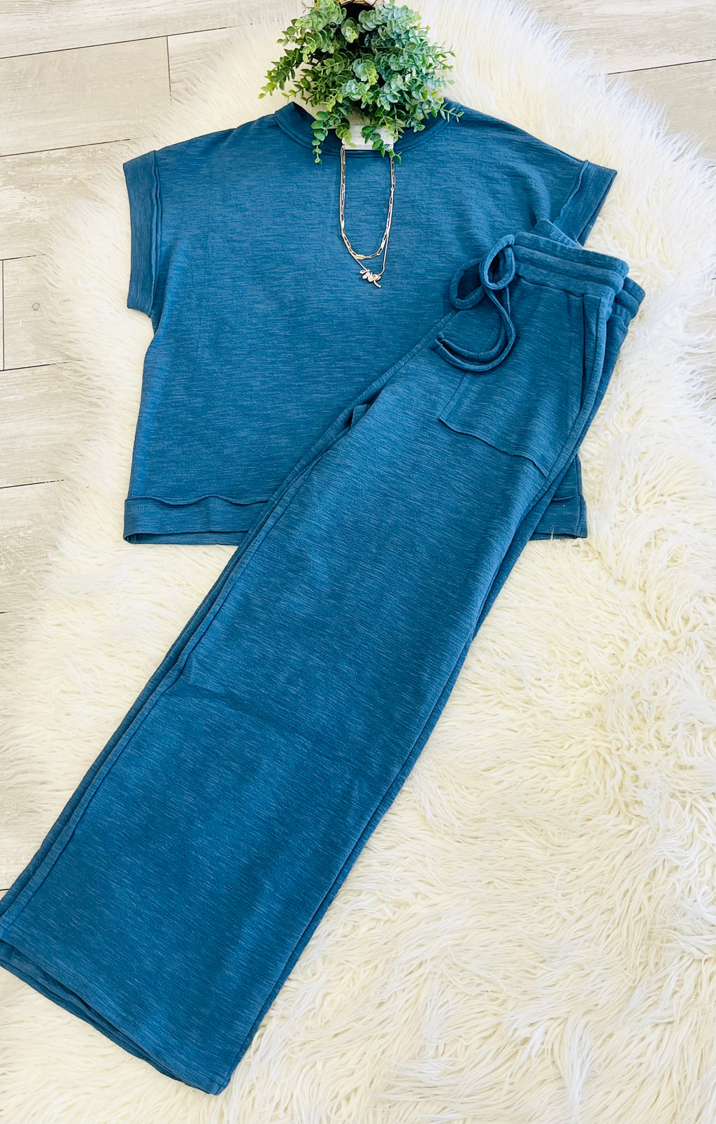 Women’s Zenana Cute Cotton Set In Dusty Blue