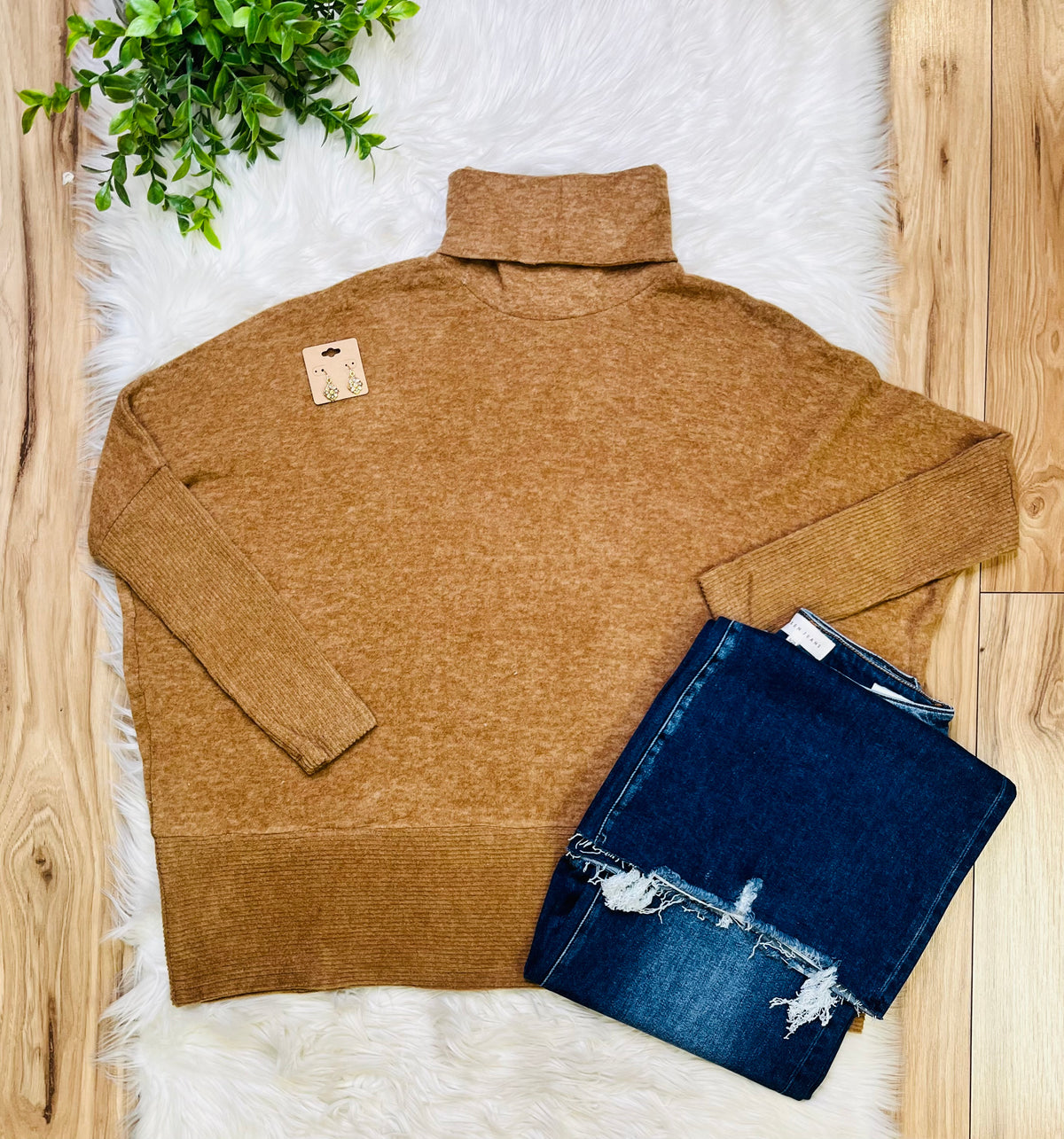 Women’s Zenana Deep Camel Oversized Turtle Neck Top