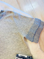 Women’s grey sweater top with blue detail-true to size