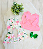 Girls Pink & Green Floral Outfit