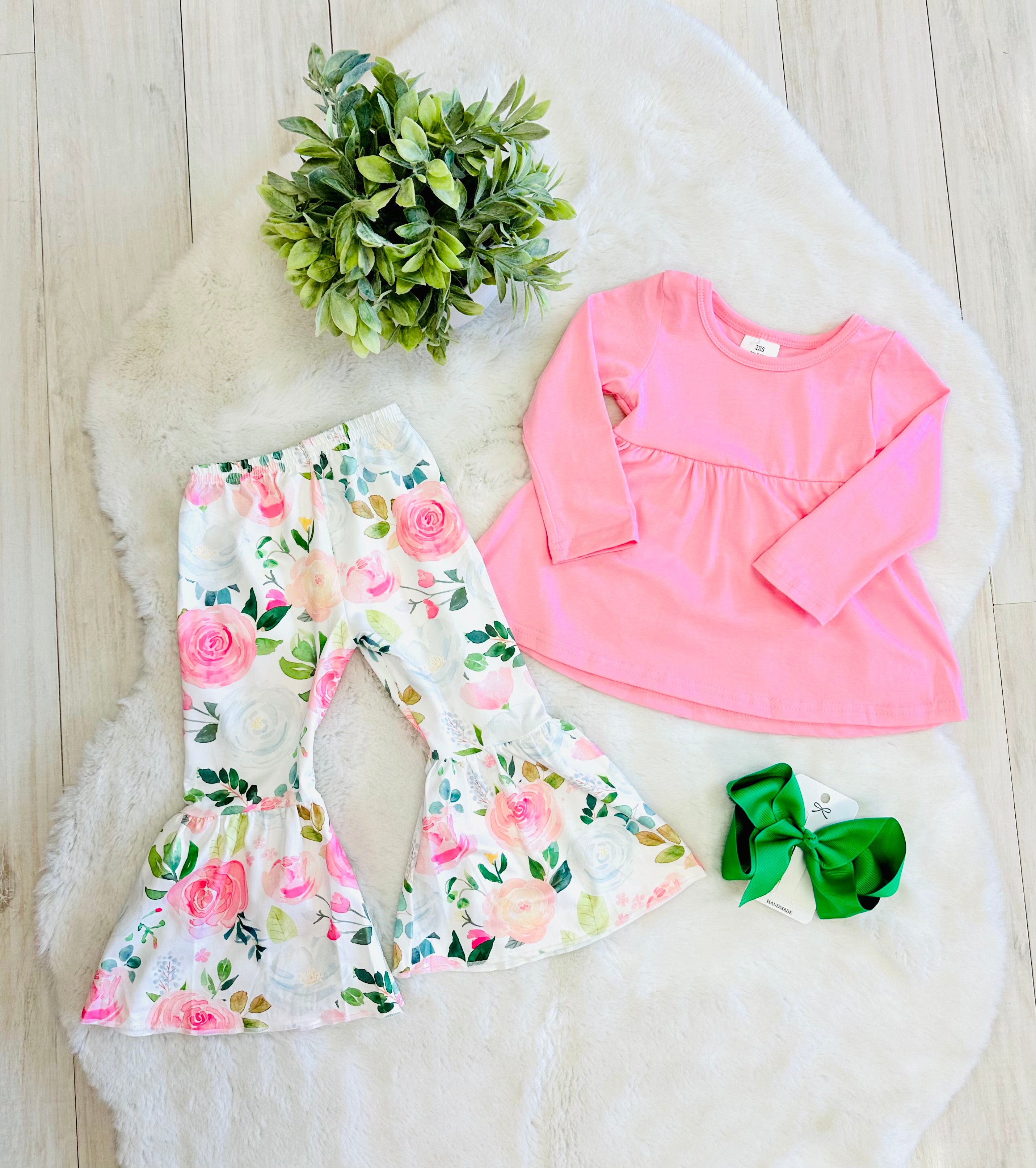 Girls Pink & Green Floral Outfit