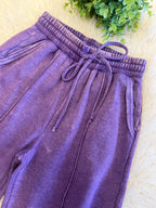 Women’s Zenana Cropped Wide Leg Comfy Violet Acid Wash Pants - True to Size