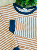 Women’s Peach and White Stripe with Teal Detail Front Pocket Long Sleeve - Oversized