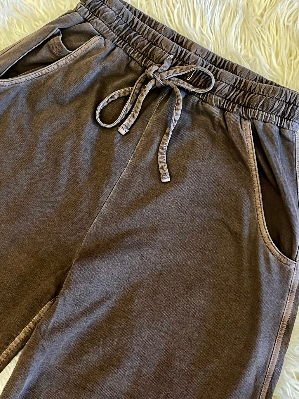 Women’s Zenana Brown French Terry Enzyme Washed Pants
