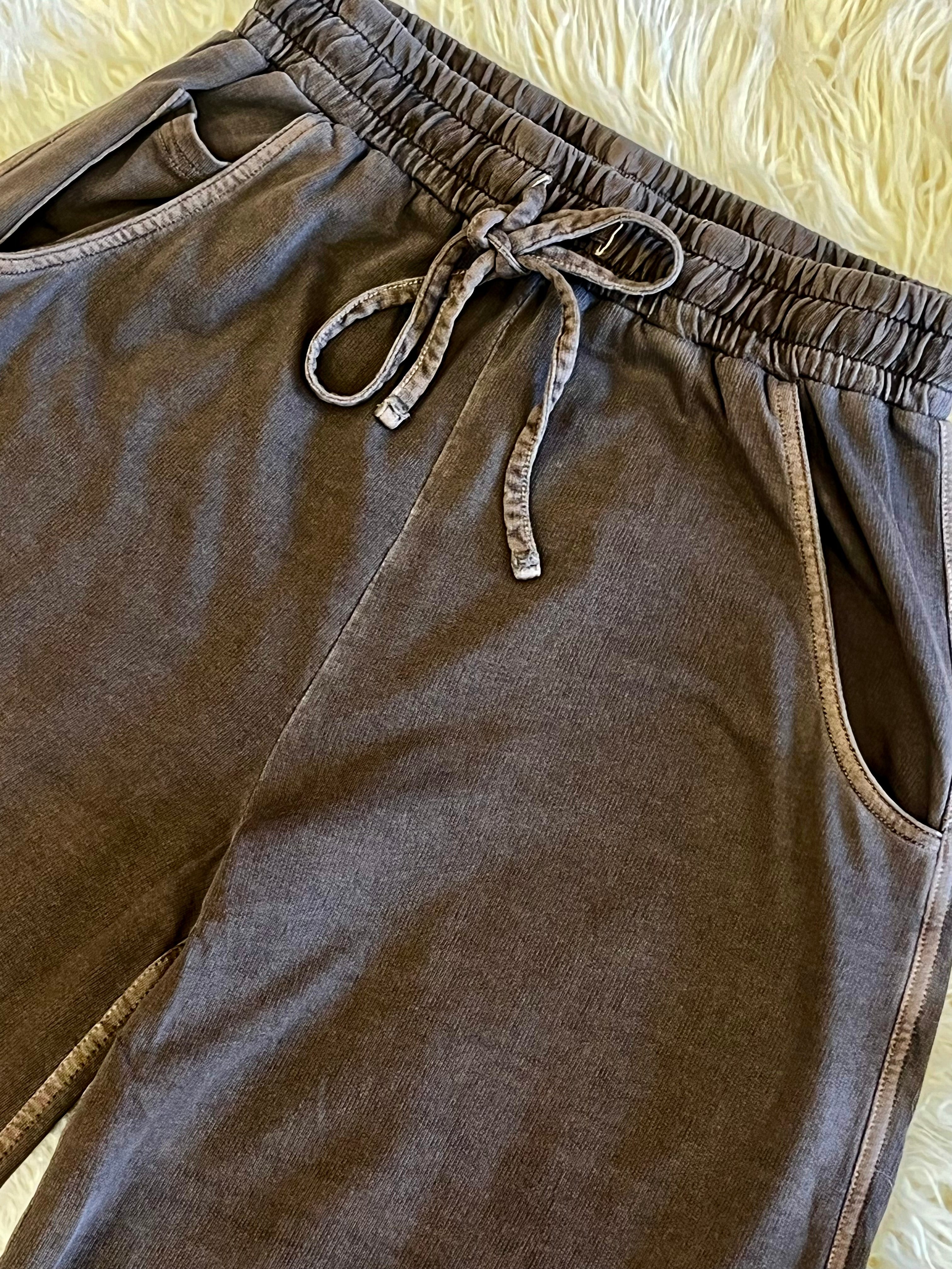 Women’s Zenana Brown French Terry Enzyme Washed Pants