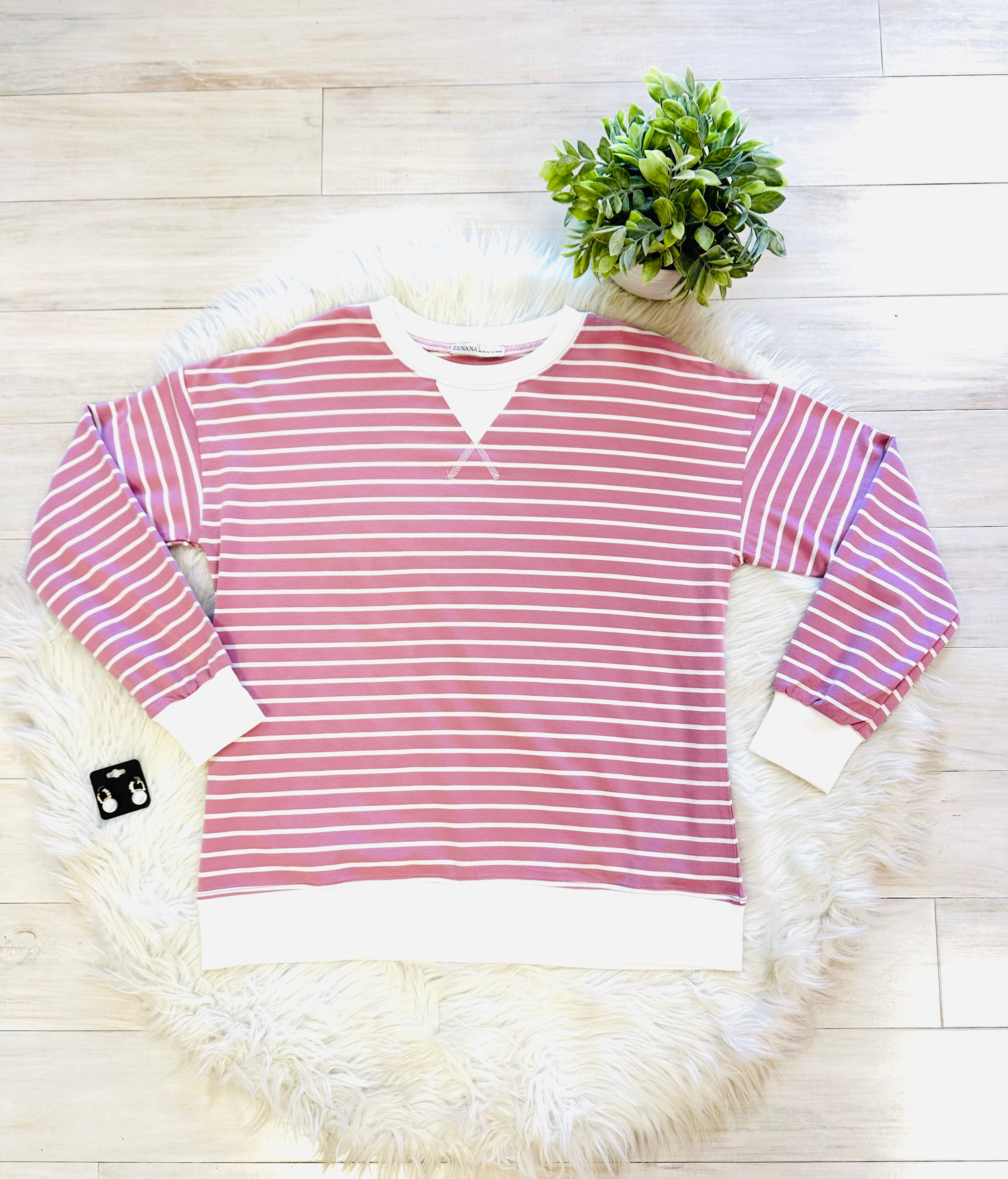Women’s Zenana Rose Striped Long Sleeve Top