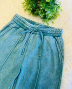 Women’s Zenana Cropped Wide Leg Comfy Teal Acid Wash Pants - True to Size
