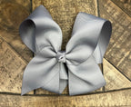 Hair Bow 6” Alligator Clip - Grey