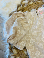 Women’s Taupe Floral Jacquard Puff Sleeve Top