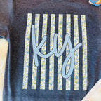 Women’s blue floral stripe KY tee shirt