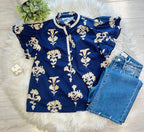 Women’s Umgee Navy and Cream Printed Blouse