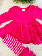 Girl’s Pink Stripe Ruffle Outfit