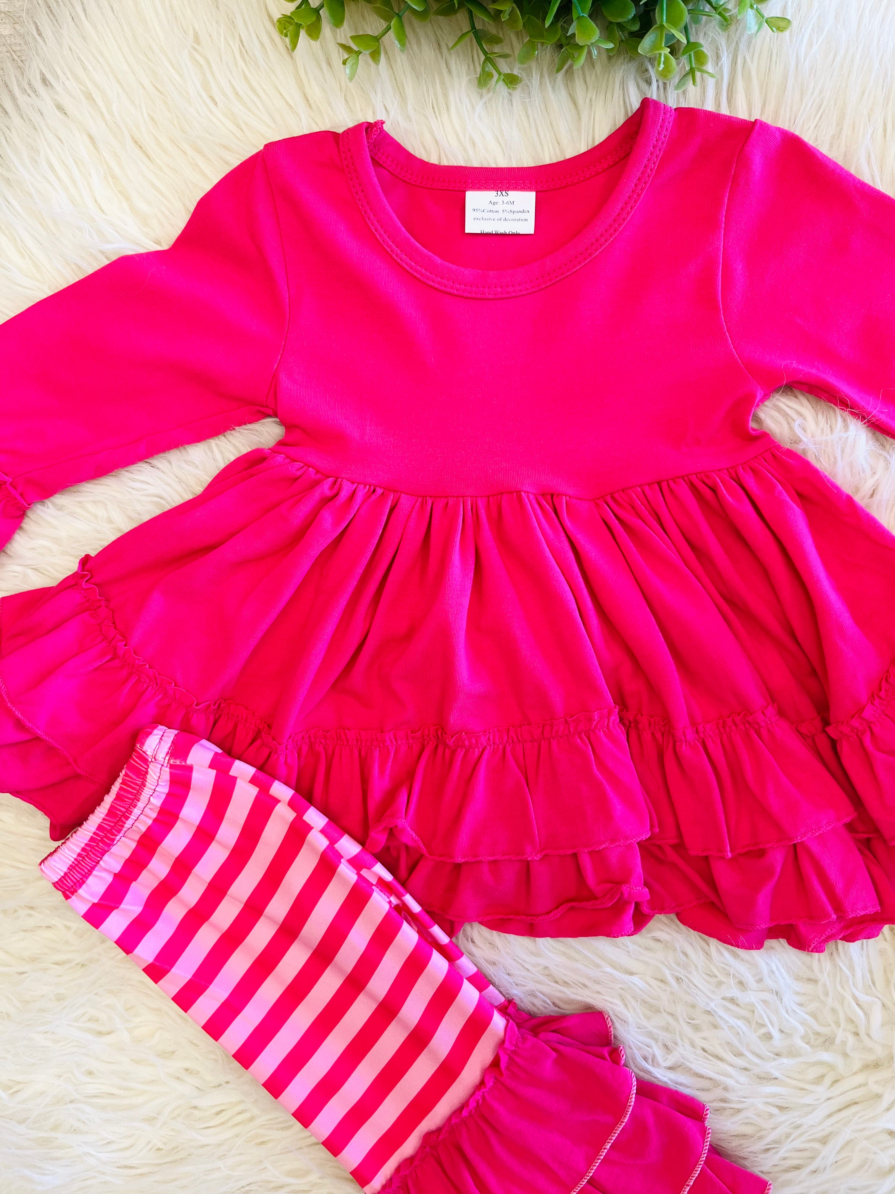 Girl’s Pink Stripe Ruffle Outfit
