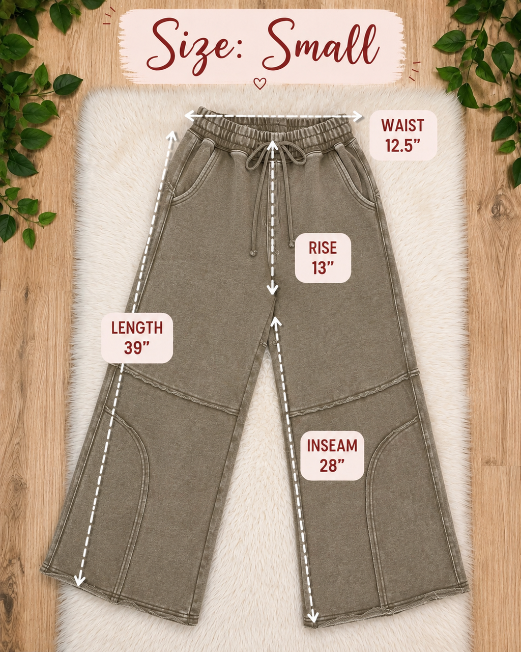 Women’s Zenana Mocha Brown Wide Leg Acid Wash Pants- Oversized