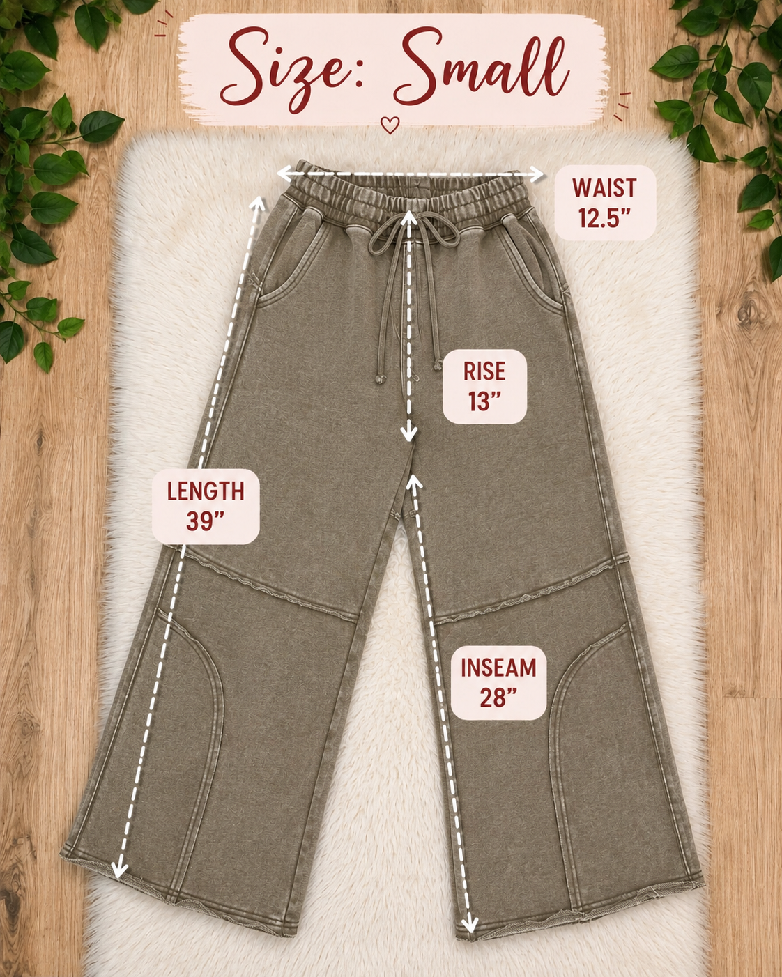 Women’s Zenana Mocha Brown Wide Leg Acid Wash Pants- Oversized