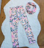 Girls 3 Piece Floral Leggings and Scarf Set