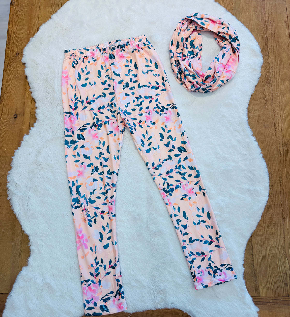 Girls 3 Piece Floral Leggings and Scarf Set