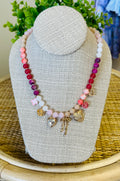 Women’s Beaded Bow Heart Charm Necklace