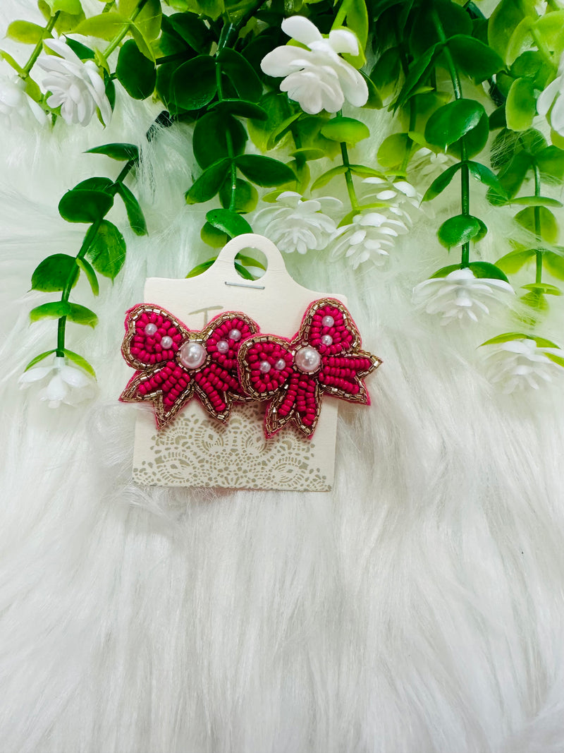 Women’s Pink Bow Pearl Earrings