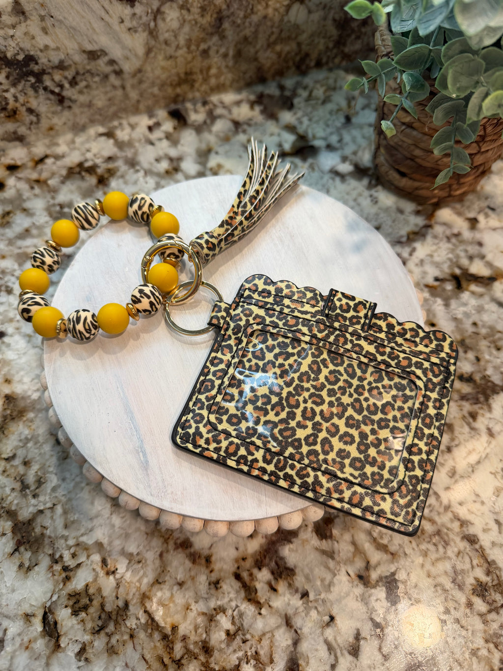Wristlet ID Badge Pouch Keychain Cheetah and Yellow