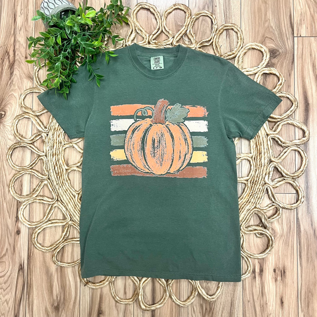Women’s Olive Green Striped Pumpkin Tee