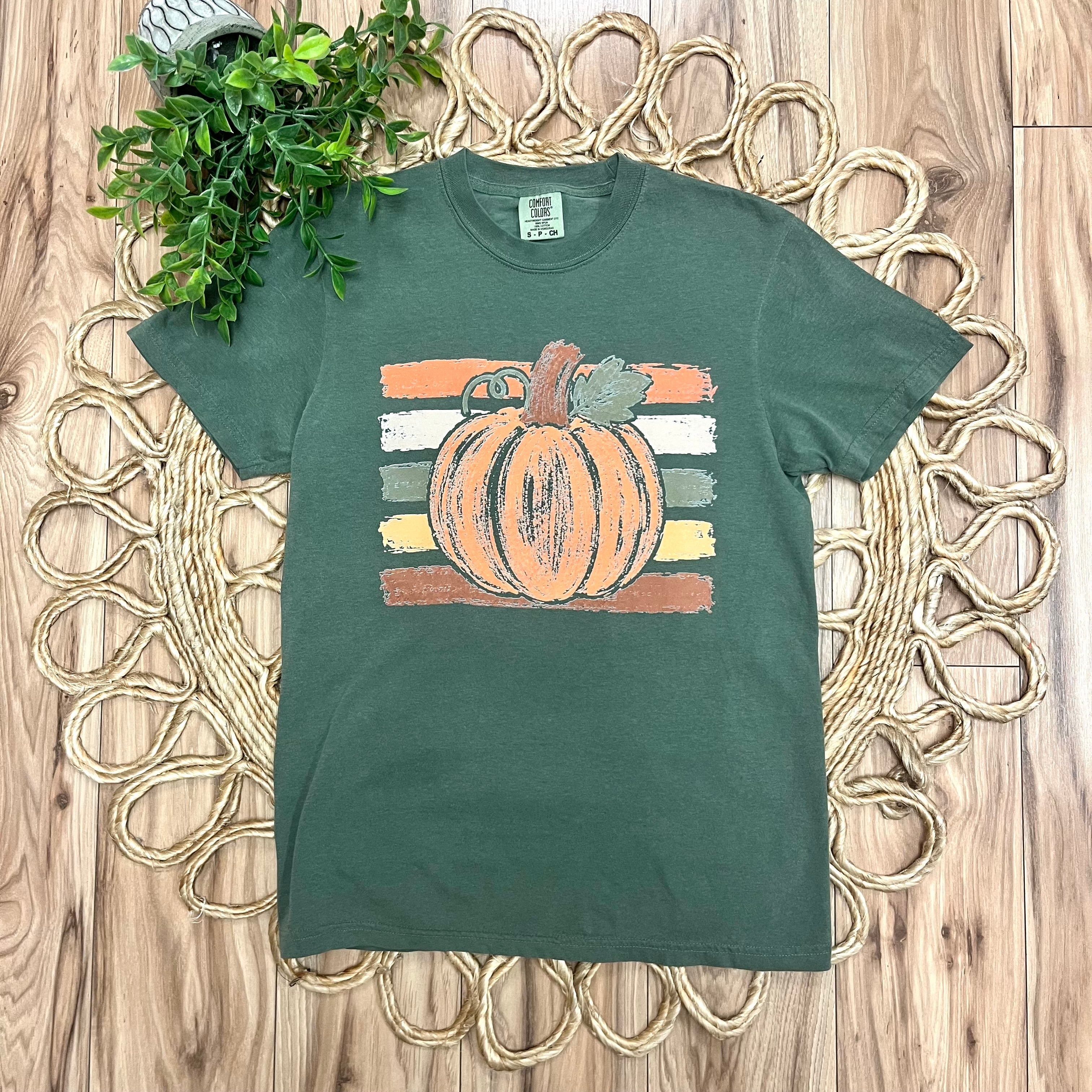 Women’s Olive Green Striped Pumpkin Tee