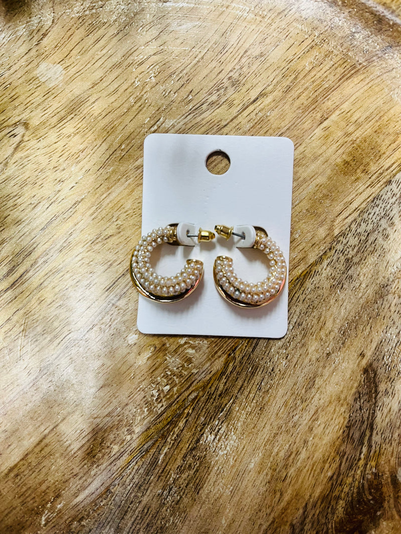 Double gold Pearl hoops
