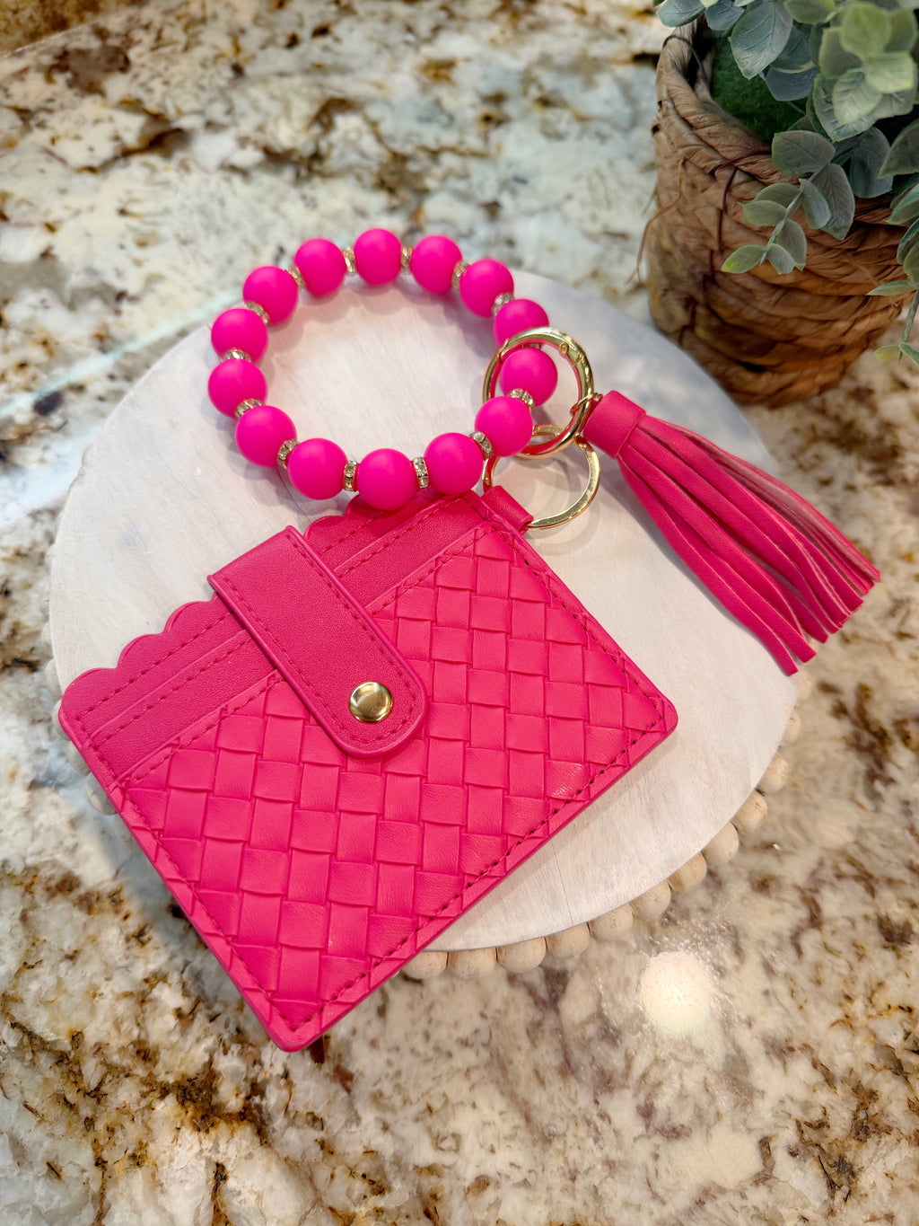 Wristlet ID Pouch Keychain Hot Pink