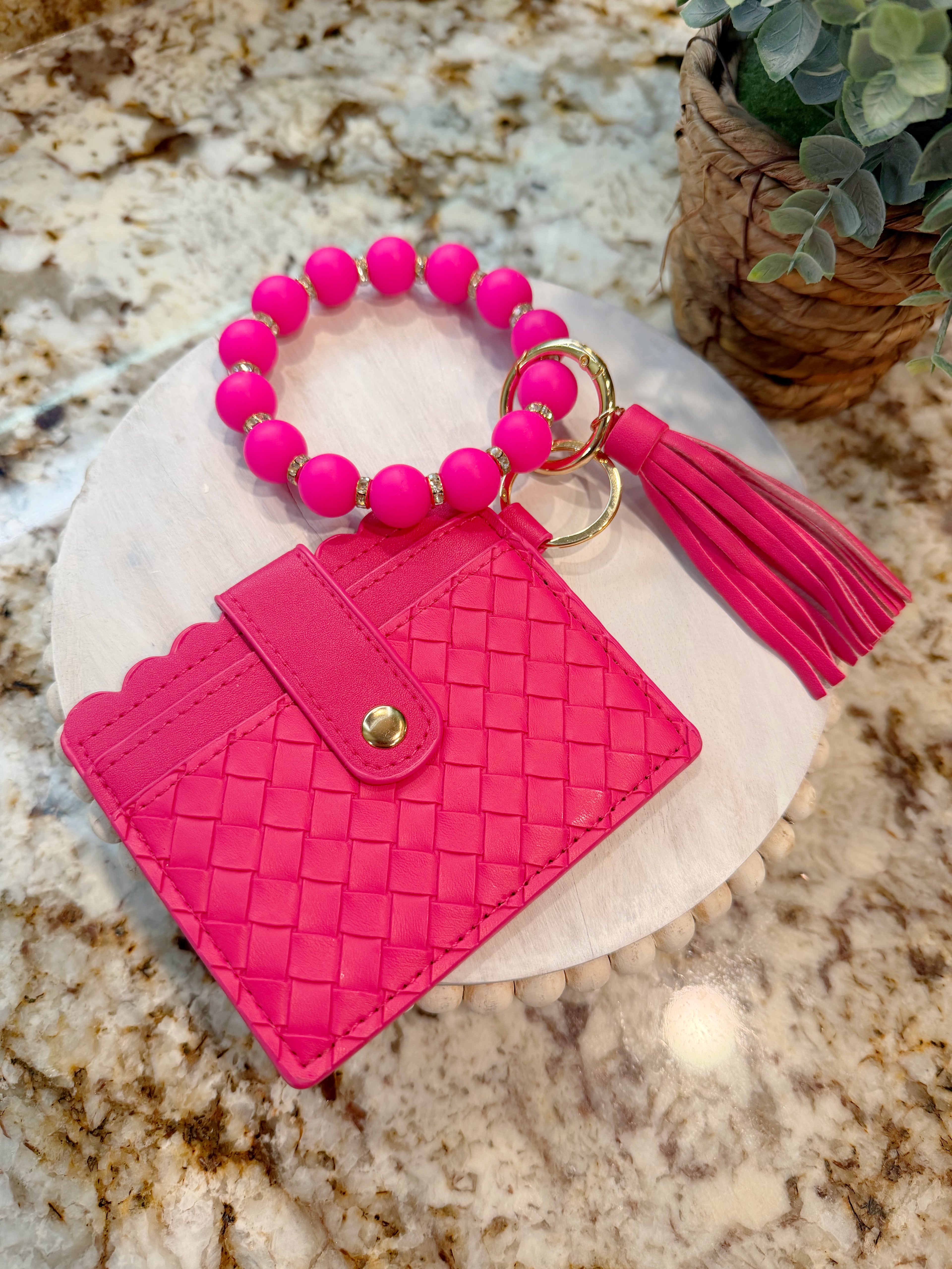 Wristlet ID Pouch Keychain Hot Pink