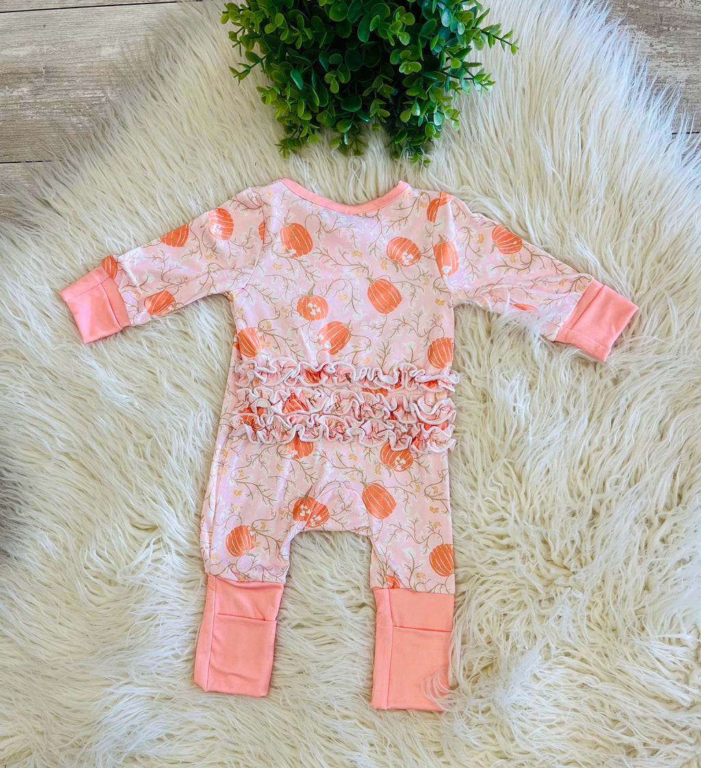 Girl’s Cute Pumpkin Ruffle Bottom Sleeper