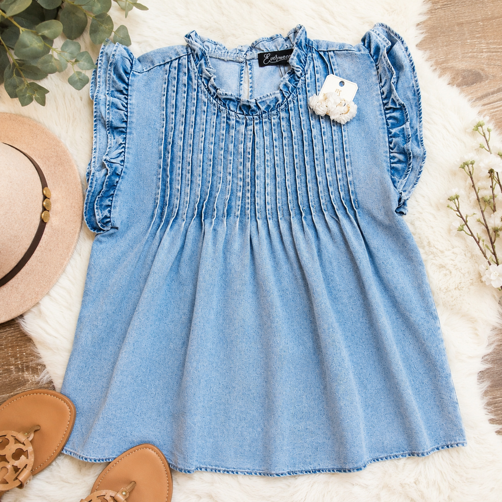 Women’s Evermmee Denim Ruffled Top