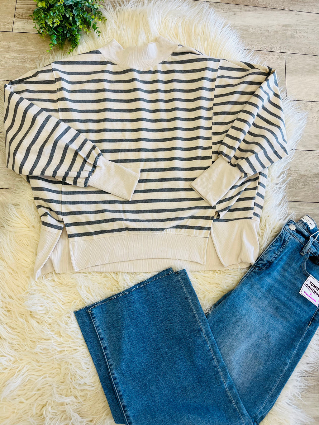 Women’s HYFVE White Dark Grey Stripped Long Sleeve Top