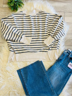 Women’s HYFVE White Dark Grey Stripped Long Sleeve Top