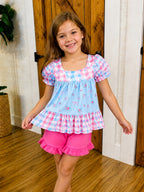 Girls Angel Bloom Floral Plaid Ruffle Set