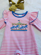 Girls Pink Carousal Embroidered Romper