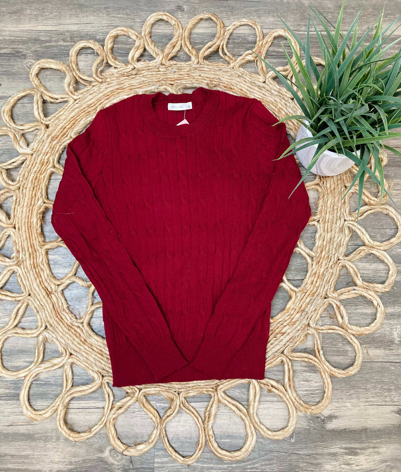 Burgundy Cable Knit - Mini Mee Boutique