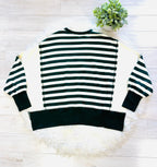 Women’s Peach Love Striped Forest Green Sweater Top