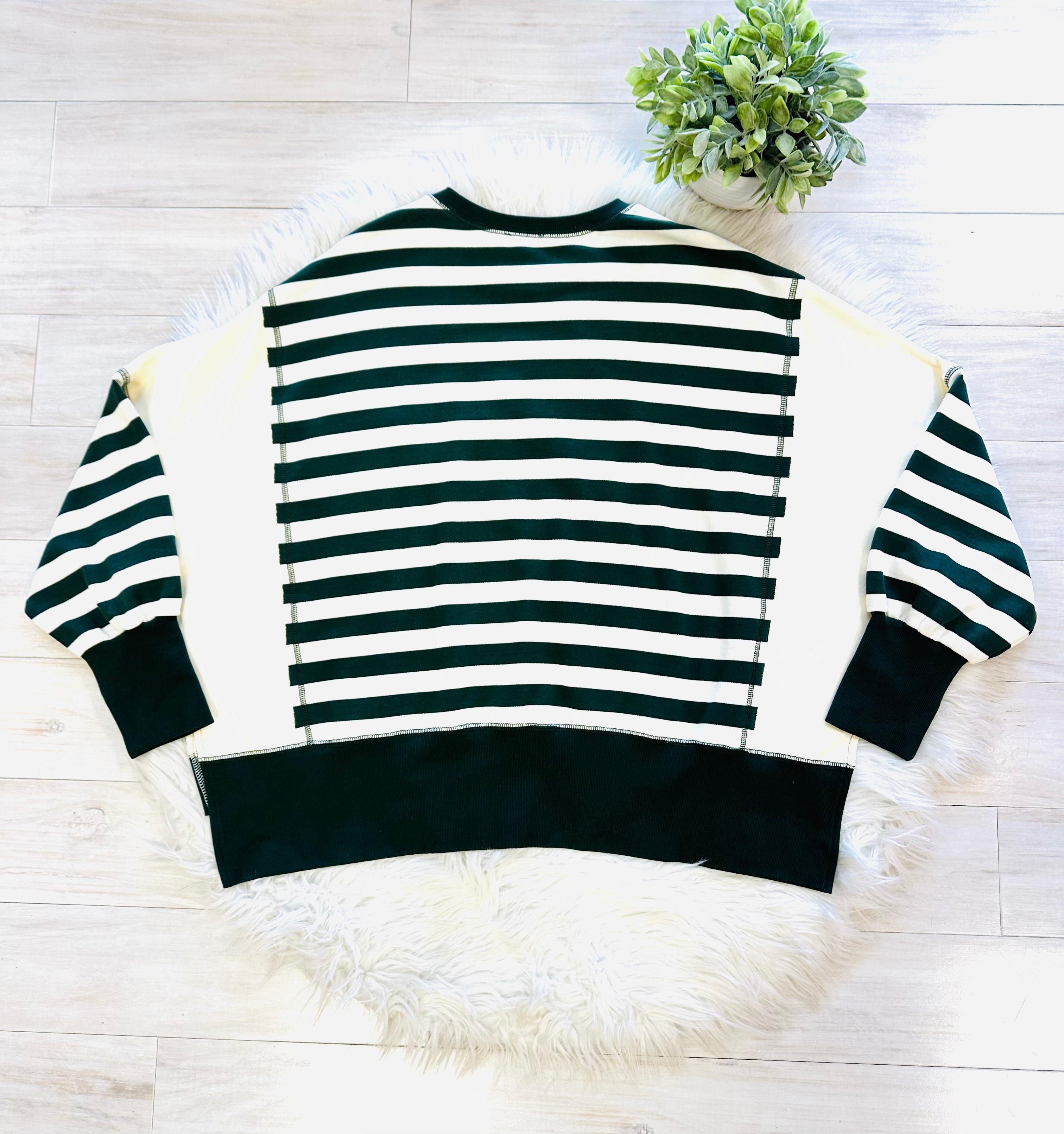 Women’s Peach Love Striped Forest Green Sweater Top