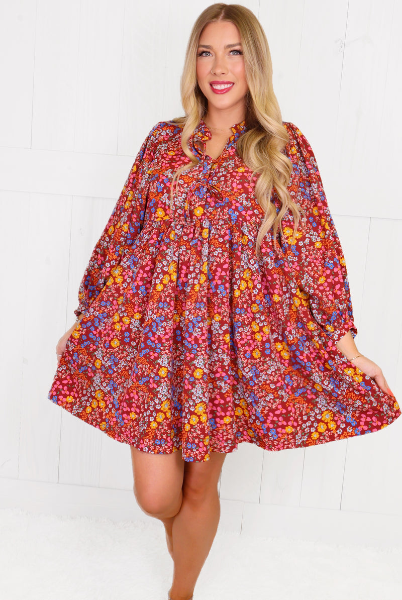 Floral Burgundy Dress
