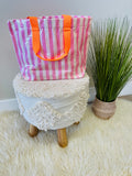 Women’s Pink & Cream Large Stripe Vinyl Tote Bag