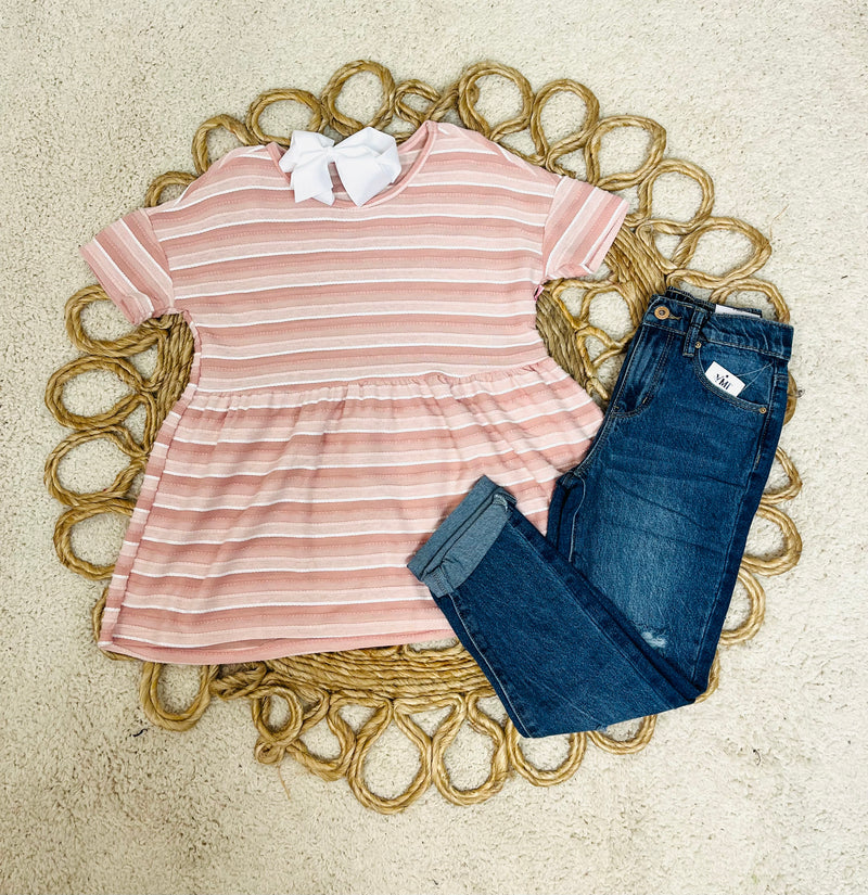 Pink Striped Girls Top