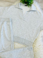 Women’s Zenana Short Sleeve Collared Scuba Set In Heather Grey