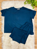 Women’s Zenana Solid Melange Navy Pant Set