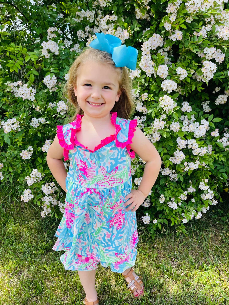 Girl’s Beach Pattern Dress With Shorts - Mini Mee Boutique