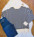 Women’s Zenana Navy Stripe Pullover with Side Slits