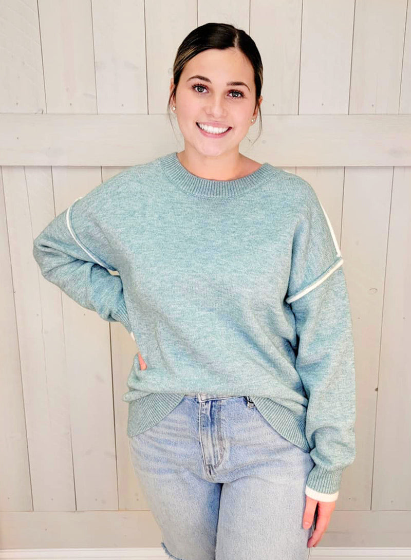 Solid Sweater with White Seams - Mini Mee Boutique