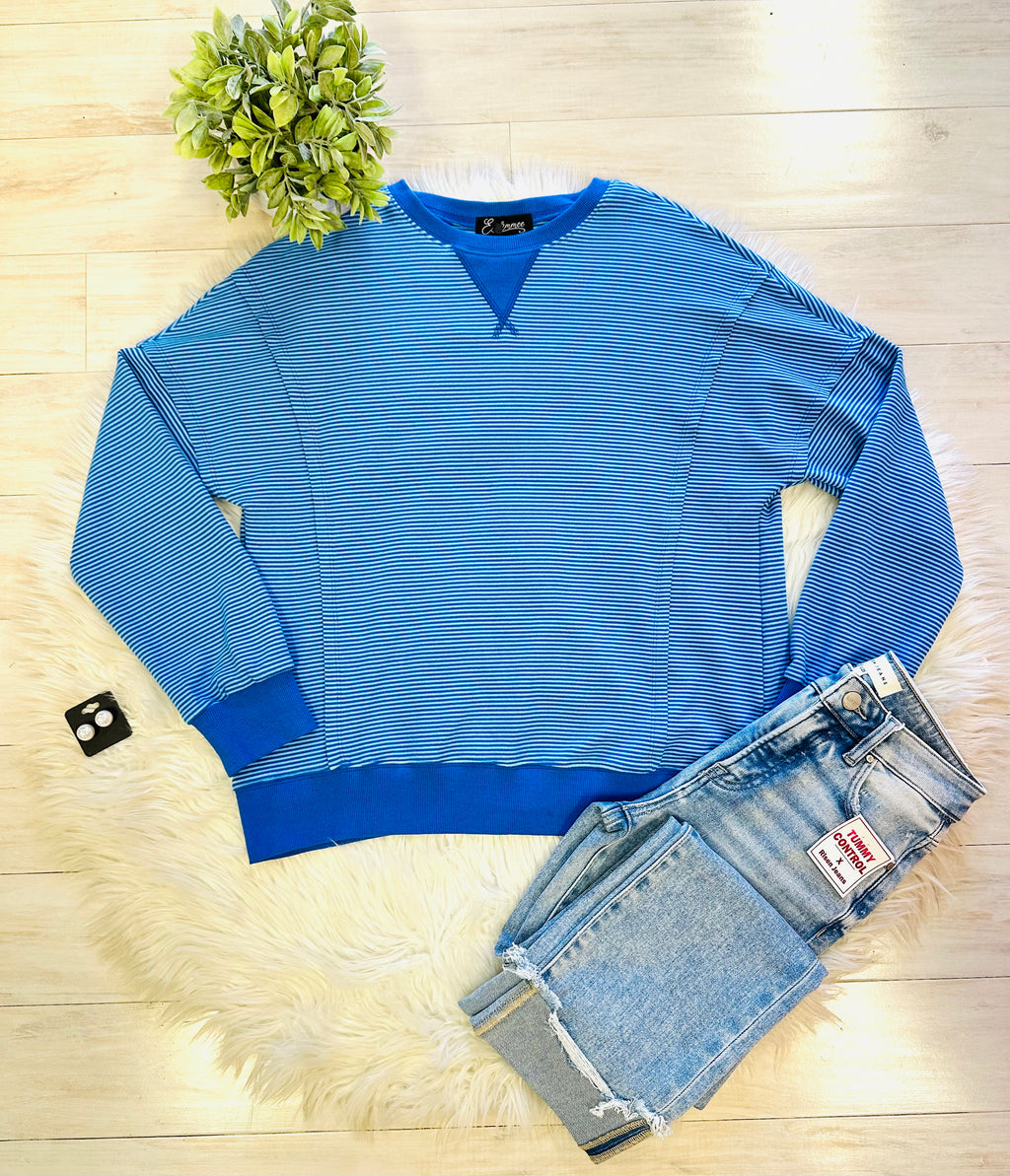 Women’s Evermmee Blue Striped Sweater Top - True to Size