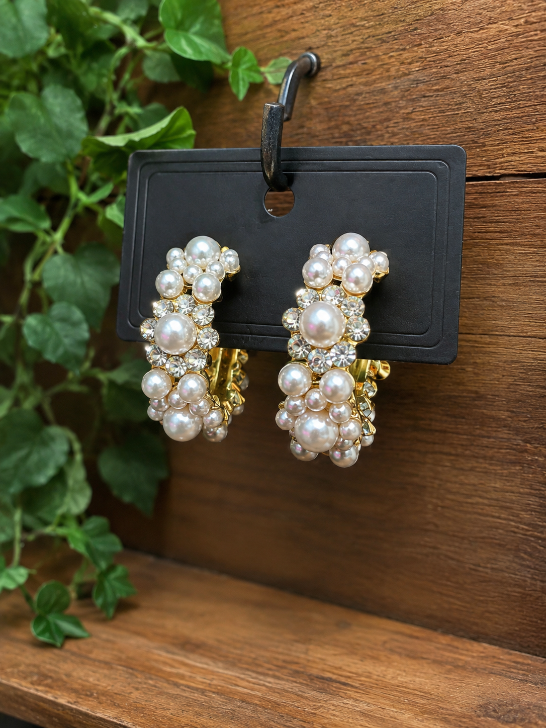 Pearl Blossom Large Hoops Earrings
