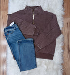 Women’s Zenana Mocha Acid Wash Quarter Zip Pullover True to Size